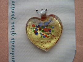 12042/4208- handgemaakte glashanger hartvorm goud met rood