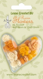 CE801100/2229- 16 stuks resin flowers roses yellow 10-18mm