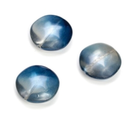 2204 554- 3 stuks glaskralen bohemisch plat rond donkerblauw van 20mm in een doosje