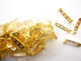 26 mm. - 100 stuks broche speldjes goudkleur met veiligheids sluiting