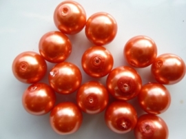 2242- 15 x ronde glasparels 12mm donkeroranje - SPECIALE PRIJS!