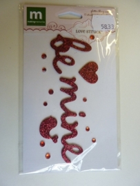 005833- love struck sticker met glitters en steentjes  "be mine" OPRUIMING