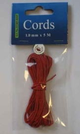 000TH12283/8311- 5 meter waxcord van 1mm dik rood