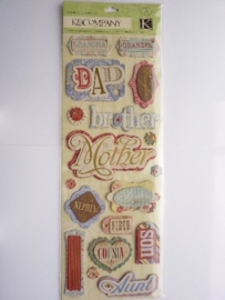 5604- K&Co grand adh. chipboard 3D stickers "familie teksten" 30x12cm