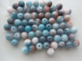 3788- 65 tot 70 stuks naturel Jade mineraal kralen van 6mm zalm/bruin/creme/blauwmix