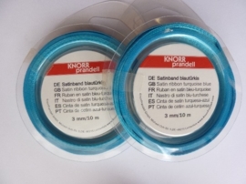 006302/0033- 10 meter satijnlint van 3mm breed op een rol blauw/turkoois