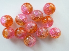 4088- 12 stuks qraccle glaskralen van 10mm oranje/roze/cerise