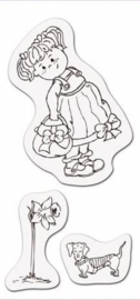 CE001883/3706- clear stamp meisje met tas 8x16cm