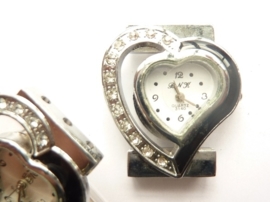 CH.001-1- horloge uurwerk met strass steentjes hartvorm 30z34mm - SUPERLAGE PRIJS!