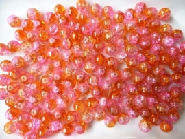 G.4088- ca. 150 qraccle glaskralen 10mm oranje/roze/cerise - SUPERLAGE PRIJS!