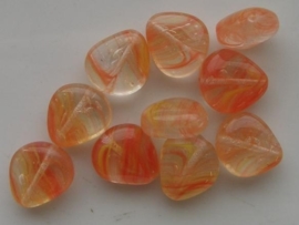 3283- 10 x tsjechische glaskralen 15x13x7mm oranje gemarmerd