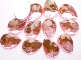 12 stuks kunststof strass stenen druppelvorm roze 25x18mm - SUPERLAGE PRIJS!