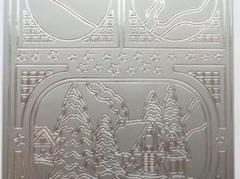 ST.1139- stickervel met diverse kerst afbeeldingen zilver 10x23cm