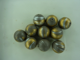 00071- 10 stuks gemarmerde kunststof kralen van 15mm grijs/goud - OPRUIMING