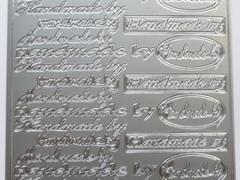 ST.1121- stickervel met tekst handmade by 10x23cm zilver