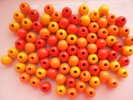 6012 802 - 85 stuks houten kralenmix rood/geel/oranje 8mm