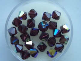 109106/1340- 25 x swarovski 6mm burgundy met AB coating