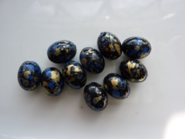 000819- 10 stuks kunststof kralen ovaal 12x9mm zwart/d.blauw/goud OPRUIMING