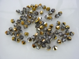 1311- ca. 85 stuks glaskralen bicone 4x4mm black diamond/goud - SUPERLAGE PRIJS!