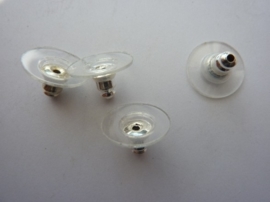 CH.129.4- 4 stuks oorstekerschuifjes poussets verzilverd met acryl schijfje 11mm