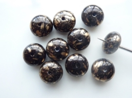 00817- 10 stuks kunststof kralen van 11x6mm zwart/goud gemarmerd OPRUIMING