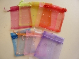 10 x organza zakjes kleurenmix met zilverstipjes 12x9.5cm - SUPERLAGE PRIJS!