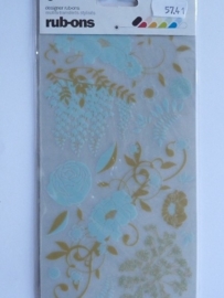 5741- basic grey rub-on stickers bloemen/ornamenten l.blauw 20x11cm OPRUIMING