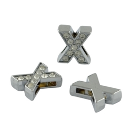 letter X - leerschuiver met strass steentjes zilver 13mm