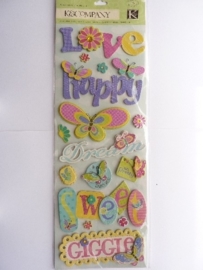 5612- K&Co grand adh. chipboard 3D stickers "love-happy" 12x30cm