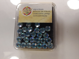 107005/0053 - 28 stuks glazen rijg/naai strass steentjes 5mm rond aqua AB