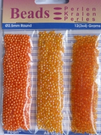 12146/4607- 3 kleuren oranje kunststof parels 2.5mm 3x4gram