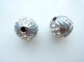 3979- emaille strassbal AA+ grijs met crystal strass steentjes 17mm - SUPERLAGE PRIJS