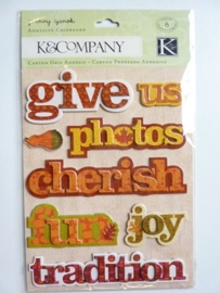 5670- K&Co chipboards 3D stickers diverse teksten  - Johnny Yanok 11.5x15cm