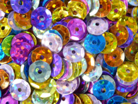 10 gram 6 mm. facon pailletten met gltters - kleurenmix