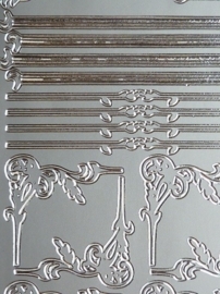 st971- stickervel met sierlijke hoekjes en randjes 10x23cm zilver