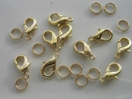 12mm (standaard maat) karabijner slotjes goudkleur 10 stuks