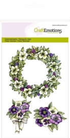 CE130501/1055- Craft Emotions clearstamps A6 bloemenkrans purple holiday