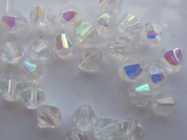 1247- 30 stuks glaskralen bicone 6mm crystal AB - SUPERLAGE PRIJS!