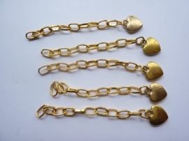 CH.062- 5 stuks verlengkettinkjes van 6.5cm lang met hartje aan het eind goudkleur