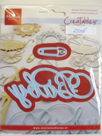 0002506- Marianne Design Creatables stencil nr.217 tekst baby en speld 16cm breedcm OPRUIMING