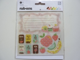 005855- Basic grey rub-on stickers etiketten en fruit 5 vellen van 11x11cm OPRUIMING