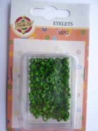 005223.C- doosje met ca. 200 stuks mini eyelets groen OPRUIMING