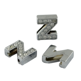 letter Z - leerschuiver met strass steentjes zilver 13mm