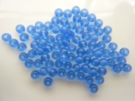 416- ca. 75 stuks ronde glaskralen van 4mm transparant middenblauw - SUPERLAGE PRIJS!