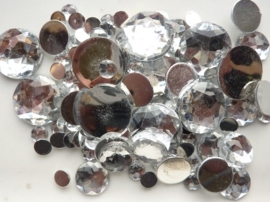 2282 100- 100 x kunststof strass stenen assortiment rond van 6 tot 18mm groot zilver