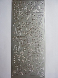 st978- stickervel met mannetjes op skies 10x23cm zilver