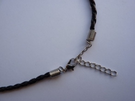 CH.001Y.1- 3 stuks kant en klare halsketting gevlochten zwart imitatie leder halsketting 48cm - SUPERLAGE PRIJS!