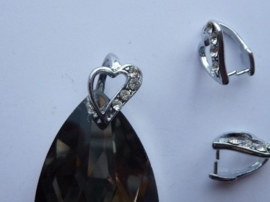 CH.125.0- zwaar metalen bails collierklem 13x10mm met strass staalkleur - SUPERLAGE PRIJS!