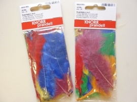 006622/0992- 16 stuks kalkoenveertjes van 7cm lang - diverse kleuren in een zakje