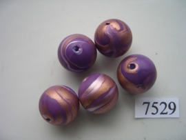 7529- 16mm paarse kunststofkraal marmer